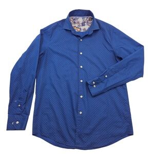 Tasso‎ Elba Mens Dress Shirt Button Up Long Sleeve Blue Geometric Pattern Size S